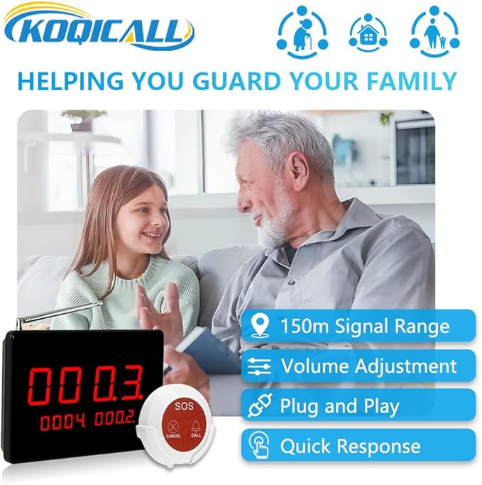 Nurse Call System Life Alert Systems Caregiver Pager 10 Emergency Bathroom Alarm Button for Patients Seniors 1 Elderly Monitoring for Hospital Clinic Nursing Home