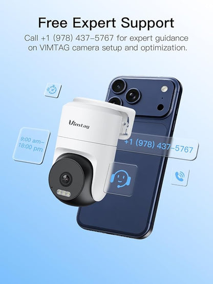VIMTAG Pan/Tilt Outdoor Security Camera, 2.5K 4MP WiFi Home CCTV Camera, 360° View & Motion Tracking, Color Night Vision, 2-Way Audio, AI Detection Alarm, IP66, Cloud & SD Card Storage, Works w/Alexa