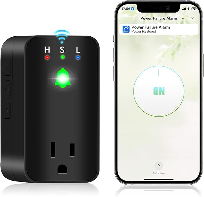 Power Failure Alarm, WiFi Power Outage Alarm with App Notifications & Voltage Detection, Outlet Power Loss Alarm with 110dB Adjustable LED Indicator, Power Monitor for GFCI Trips, Freezer, Sump Pump