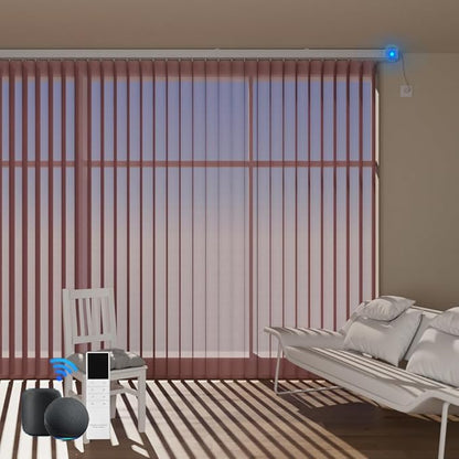 Motorized Sheer Vertical Blinds Compatible with Alexa Google Home, Light Filtering Smart Vertical Blind Sliding Door Blinds Remote Control Blinds for Sliding Glass Door Customize (Brown)