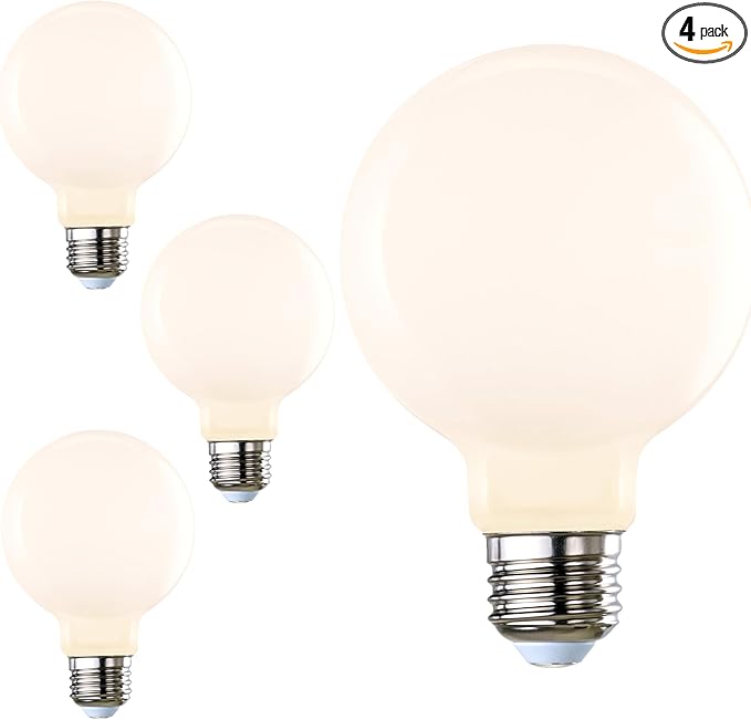 Diodesy- G25 Smart Globe Wifi Light Bulb Milky Finish 5.5W (60W Equivalent) 500 Lumen 2200K-6500K Selectable E26 Medium Base Pack of 4- Compatible with Alexa and Google Home & Control with Voice/App