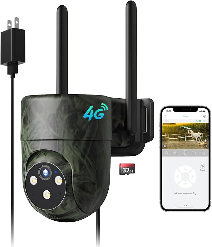 LIWAN Wired 4G LTE Cellular Security Camera, No WiFi Needed, 32GB, Green