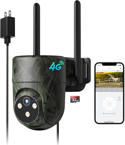LIWAN Wired 4G LTE Cellular Security Camera, No WiFi Needed, 32GB, Green
