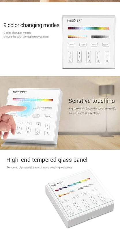 LGIDTECH B4 4-Zone Wall-Mounted Smart Panel Controller DC 3V,Only Work with RGB+CCT Series LED Light Bulb,Spotlight,Downlight,Flood Light,Also Work with FUT037 FUT038