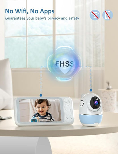 1080P Baby Monitor No WiFi, Pan Tilt 4X Zoom 5000mAh Battery Video Baby Monitor with Camera and Audio, 2-Way Talk, Night Vision, VOX, 1200FT