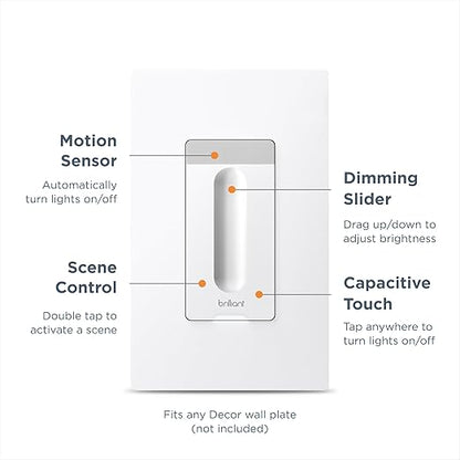 Brilliant Smart Dimmer Switch (White) — Compatible with Alexa, Google Assistant, Apple HomeKit, Hue, LIFX, SmartThings, TP-Link, Wemo and More