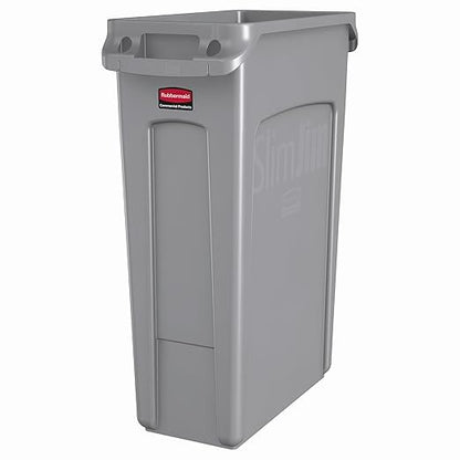 Rubbermaid Commercial Products Slim Jim Plastic Rectangular Trash/Garbage Can with Venting Channels, 23 Gallon, Gray