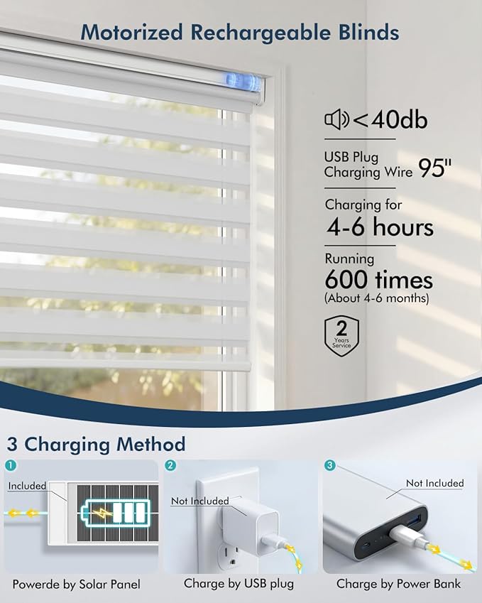 No Drill Motorized Zebra Blinds with RemoteAutomatic Roller Shades,Smart Dual Layer ShadesCompatible with Alexa,Rechargeable,Customizable Sizeand Color