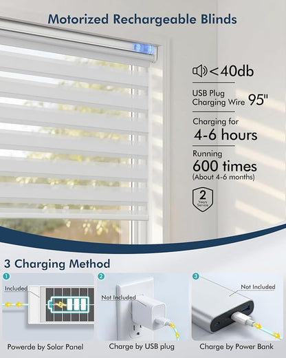 No Drill Motorized Zebra Blinds with RemoteAutomatic Roller Shades,Smart Dual Layer ShadesCompatible with Alexa,Rechargeable,Customizable Sizeand Color