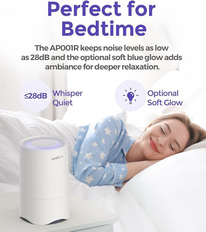 Rosekm Small Air Purifier for Home Bedroom, Personal Desk Mini Air Purifier, Room Hepa Air Purifier Fresheners Cleaner for Dorm, Pets, Smoke, Desktop, Office (2 Pack)