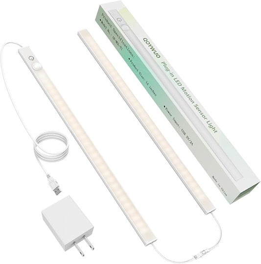 14" Slim USB Plug-in LED Motion Sensor Light Indoor, Bright & Dimmable Under Cabinet Light - 3 Modes (ON/Night/Day) for Kitchen, Cabinet, Closet - 4000K Neutral White, 1 Pack (2 Linkable)