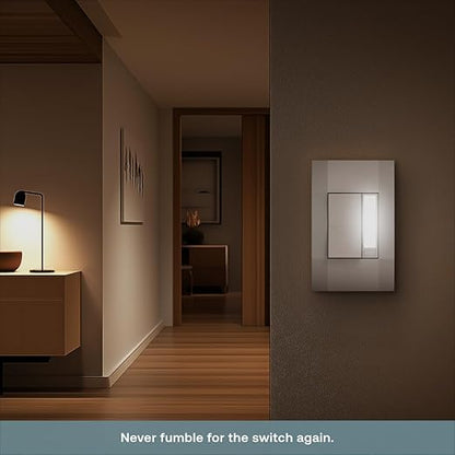 Simple Nightlight Switch by Deako, Warm-White LED Light, Automatic On/Off Sensor, Single Pole, Neutral Wire Required, White