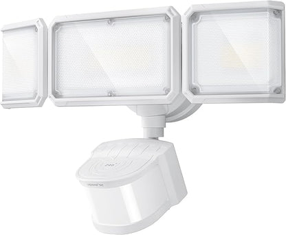 LEPOWER-TEC Zero Blind Spots Outdoor Security Light with 240° & 100ft Dual PIR Motion Sensor, 7000LM Adjustable Flood Light Brightness for Garage Driveway, Dusk to Dawn, IP65, Easy Hardwired Install