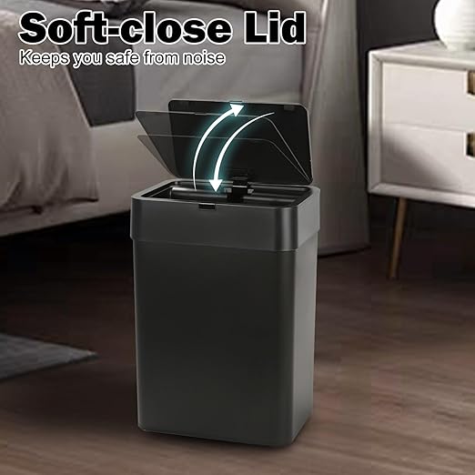 SYNCVIBE 2 Pack Bathroom Trash Can with Lid - 2.5 Gal and 4 Gal Motion Sensor Garbage Bin, Smart Rubbish Bin, Waterproof Slim Dustbin, Automatic Plastic Trash Can for Bathroom, Office, Black