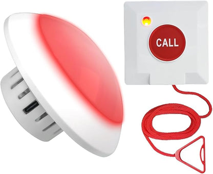 Bathroom Pull Cord Alarm with Call Bell Button Emergency Call Light System for Elderly Senior Caregiver Pager Disabled Person Toilet Alarm with 1 SOS Button and 1 Strobe Siren Receiver