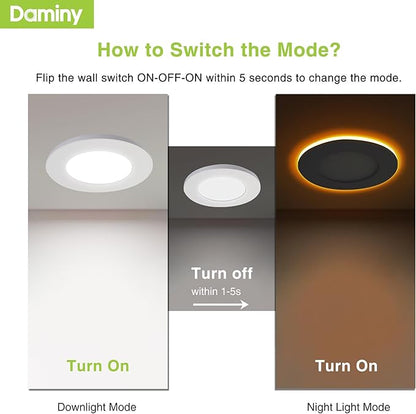 DAMINY 12 Pack 4 Inch 5CCT LED Recessed Light with Night Light,Ultra-Thin,Canless recessed Lighting 4 in,9W=80W,700LM,Dimmable Wafer Lights,ETL Certificated