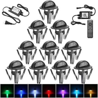Sumaote WiFi Deck Lights Kit, 10pcs Φ1.38 RGB Half Moon Low Voltage Recessed Deck Lights Smartphone APP Control LED Steps Lighting Waterproof Outdoor Yard Path Stair Landscape Decor, Black
