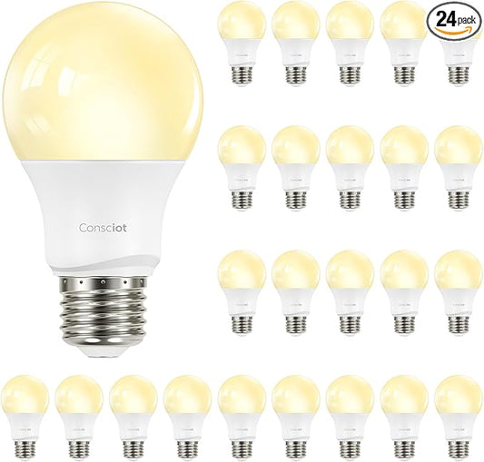 Consciot A19 LED Light Bulb,60W Equivalent,8.5W 3000K Warm White,E26 Base,800 Lumens Non-Dimmable,Energy Efficient LED Light Bulbs,UL Listed for Home Lighting,24-Pack
