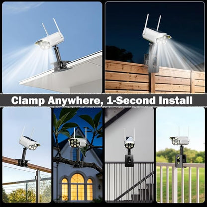 Fake Security Camera Solar Light, Outdoor Dummy Camera Solar Powered Light with 3 Mounts (Magnetic, Clip, Octopus), Easy Install for Eaves, Fence, Wall, Glass & Metal Surfaces