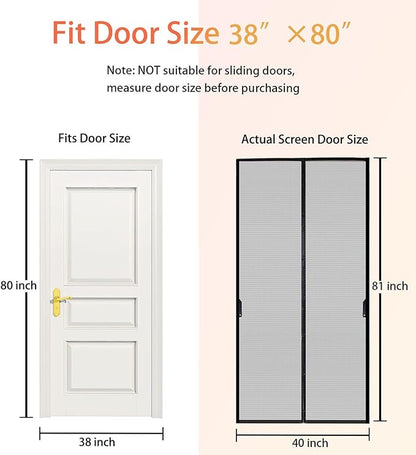FEGO Magnetic Screen Door Fit Door Size:38"x80", Screen Itself Size 40"x81", Enjoy Breeze, Hands Free Entry, Reinforced Fiberglass Mesh Anti-Tearing, Pet & Kid Friendly, Strong Magnets for Patio/Front