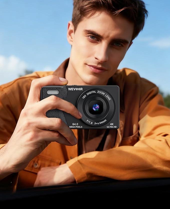 4K Digital Camera for Photography- 64MP Autofocus Vlogging Camera with Dual Lens, 18X Digital Zoom- Small Point and Shoot Camera with Card and 2000mAh for YouTube, Travel, Beginners (Black)