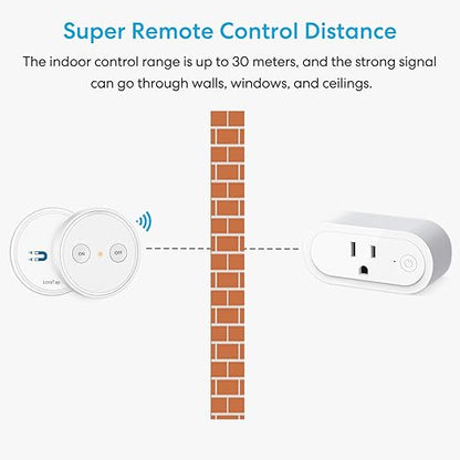LoraTap Wireless Outlet - Ergonomic Round Remote (Comfort Grip!) + Magnetic Wall Base - Stick & Grab, No Wall Damage - 15A/1875W 100ft Range - Control for Hard-to-Reach Sockets, No More Bending