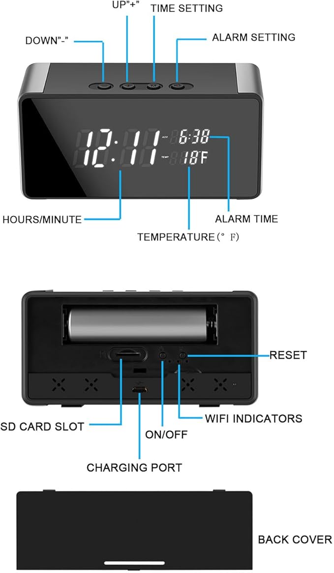 Hidden Camera Clock 4K HD WiFi, Wireless Camera with Night Vision Motion Detection, Nanny Cam for Home Security Indoor, Remote Live Stream Surveillance Camera