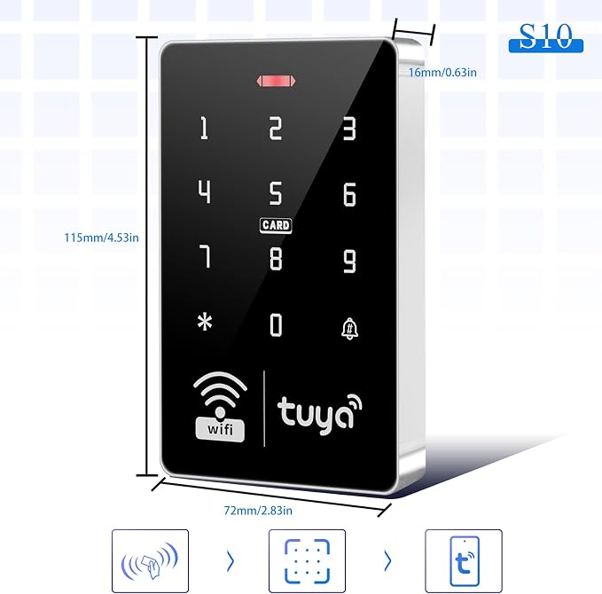 LIBO Tuya WiFi Access Control System Kit with Electric Bolt Lock | IP68 Weatherproof Keypad, DC12V Power Supply, Exit Button, 10 IC Key Fobs for Home, Office & Business
