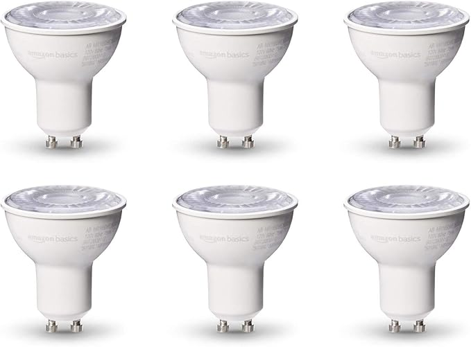Amazon Basics MR16 LED Light Bulb, 50W Equivalent, Energy Efficient 7W, GU10 Base, Daylight White 5000K, Dimmable, 10,000 Hour Lifetime, 6-Pack