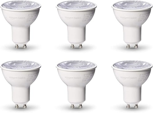 Amazon Basics MR16 LED Light Bulb, 50W Equivalent, Energy Efficient 7W, GU10 Base, Daylight White 5000K, Dimmable, 10,000 Hour Lifetime, 6-Pack