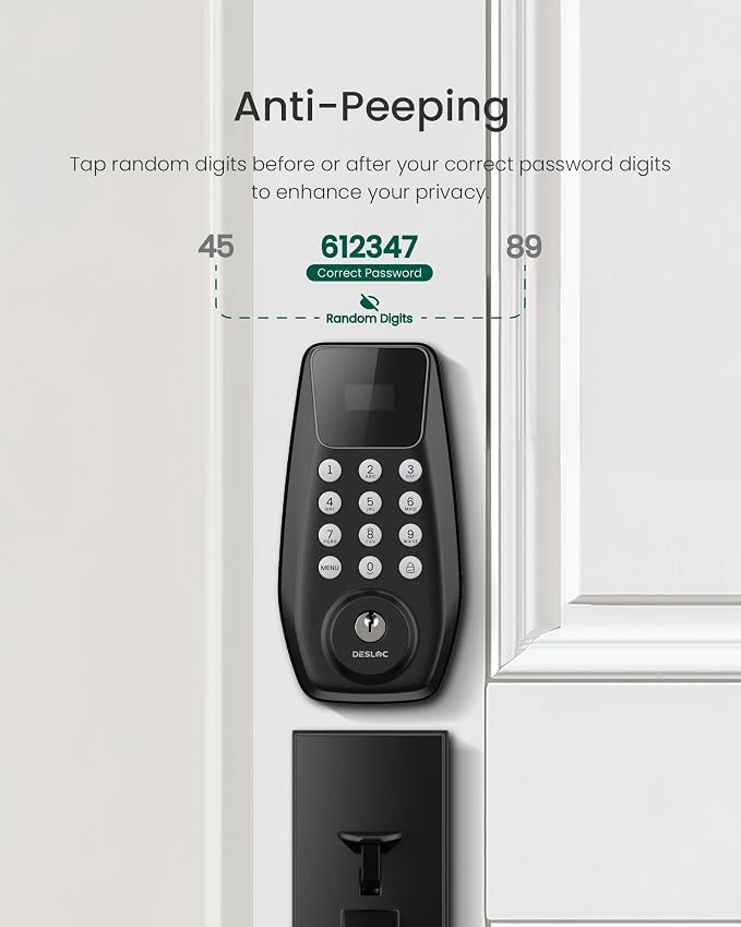 DESLOC C100 Keyless Entry Door Lock with Visual Display, Auto Lock | Create 100 Customizable User Codes and 4 One-Time Codes, 12-Month Battery, IP54, Easy Installation, BHMA Grade 3, Black