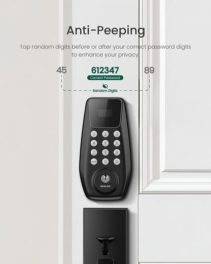 DESLOC C100 Keyless Entry Door Lock with Visual Display, Auto Lock | Create 100 Customizable User Codes and 4 One-Time Codes, 12-Month Battery, IP54, Easy Installation, BHMA Grade 3, Black