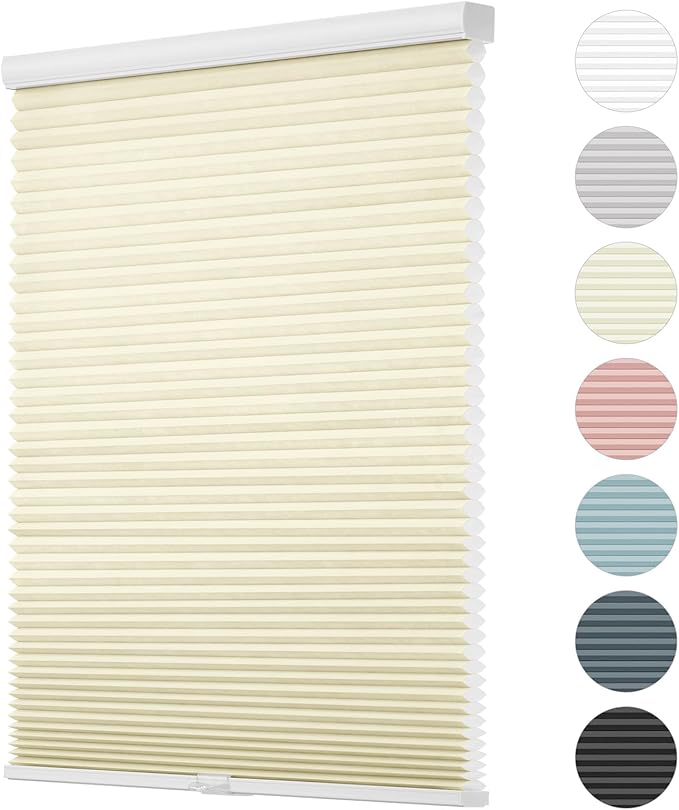 Changshade Custom Size Cellular Window Blinds Cordless, Light Filtering Pleated Honeycomb Shades, 1.5 inch Single Cell Cellular Shades for Bedroom, Bathroom, French Door, Beige, JZCMC-CEL-BG-D