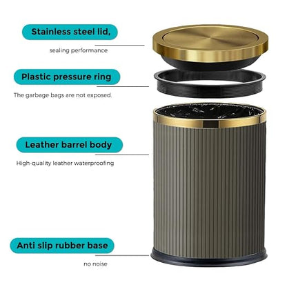 4 Gallon Bathroom Trash can with Swing Lid, Grey Gold