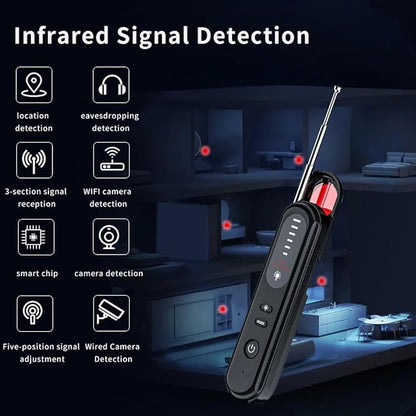 Anti-Spy Hidden Camera Detector 6-in-1, GPS Tracker & Bug Detector, RF Signal Scanner, Rechargeable Privacy Protector for Travel, Hotel, Home, Office & Car (Black)