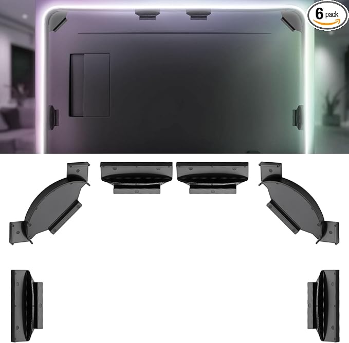 Upgraded Brackets Set for Philips Hue Play Gradient Light Strip, LED Light Strip Mounting Clips Kit with Strong 3M Adhesive, Compatible with 55" 65" 75" Hue TV Lightstrip 6 PCS Holder Set