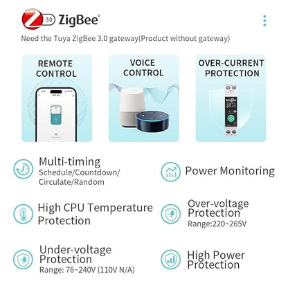 TONGOU Zigbee 3.0 Smart Switch| 1‑63A Adjustable DIN Rail 1P+N| Support Tuya/Smart Life Remote Control| Over-Current Protection| Smart Home Real-time Energy Monitoring| Voice Control| FCC Certified