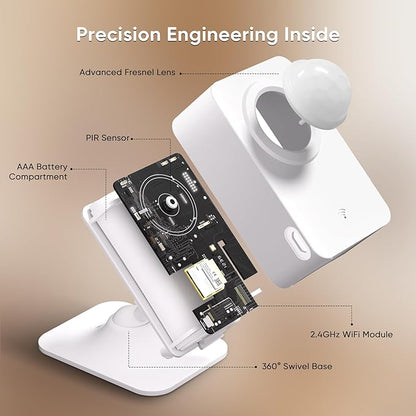 WiFi Motion Sensor, Smart PIR Motion Detector with Real-Time App Alerts, 128° Wide Angle & 8m Range, No Hub Required, Works with Smart Life/Tuya, Battery or USB Powered for Home Security Automation