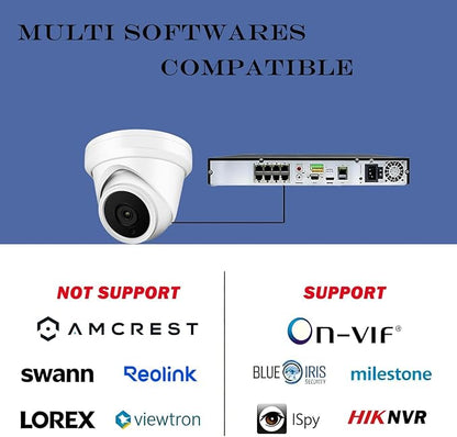 4MP PoE IP Turret Dome Camera, 2.8mm Wide Angle, H.265, CCTV Security Camera Outdoor Rated Waterproof IP66,NDAA Compliant (Regular IR)