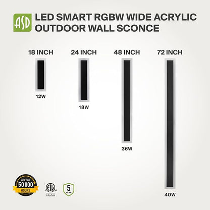 ASD LED 18" Long Wall Mount Light Fixture, Outdoor & Indoor Linear Sconce | RGBW, Smart, Waterproof, Anti-Rust, ETL Listed | 12W 590LM 2700-6500K 100-277V | Exterior Porch Lighting | Black