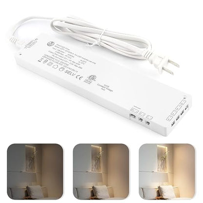 VST 60W LED Power Supply, 100V-240V AC to 12V DC Low Voltage Transformer with JST Ports, Cabinet Light Power Adapter, ETL Certified, White