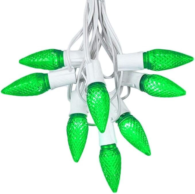 Novelty Lights 25 Foot C9 LED Outdoor Lighting Patio Christmas String Light Set, Green, White Wire, 25 Bulbs