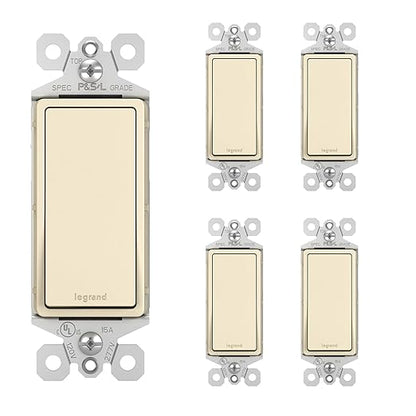 Legrand radiant TM873LACP4 15 Amp Rocker Wall Switch, 3-Way Decorator Light Switches, Light Almond (5 Pack)