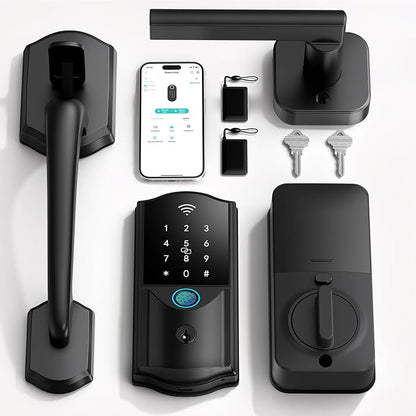 Built-in WiFi Smart Lock with Handle Set - Firstriver Fingerprint Keyless Entry Door Lock for Front Door, App Control, Digital Keypad Deadbolt, Auto Lock, Compatible with Alexa & Google Assistant