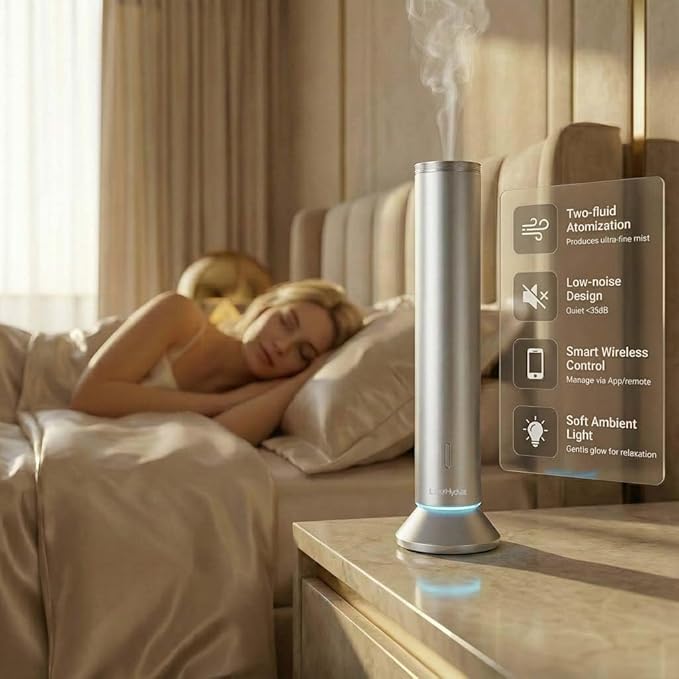 Waterless Essential Oil Diffuser: Smart App & Remote Control, 4000 Sq Ft Coverage, Quiet Aroma Diffuser for Large Room Home Hotel Office, Up to 20H Runtime, 360° Light & Time (Silver, Cylindrical)