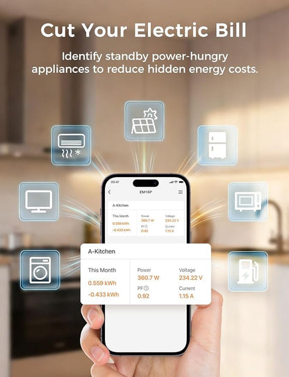 Meross Smart Energy Consumption Monitor with 18 Circuit Monitoring, Electricity Usage Monitor, Real-Time Power Usage Monitor, Home Assistant Support, Smart Alerts, No Subscriptions, 2-Year Warranty