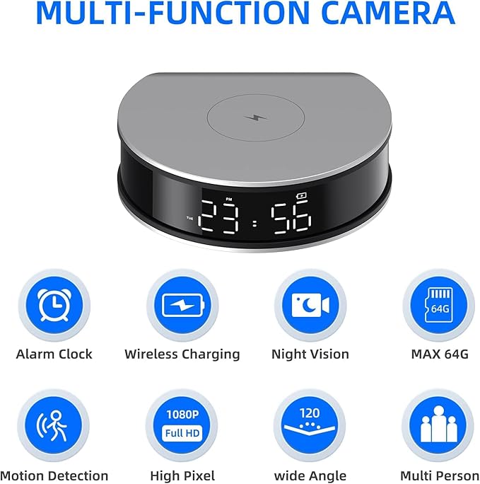 LIZVIE 2.4G WiFi Hidden Camera Clock - 1080P Real-Time Video Recorder with Motion Detection Alarm, Night Vision & Wireless Connectivity (2.4Ghz), Small Security Cam for Indoor Home/Office Surveillance