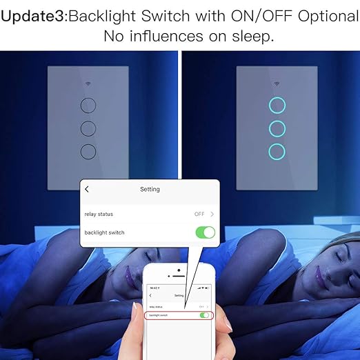 MoesGo 2nd Generation WiFi RF433 Smart Touch Wall Single Fire Smart Switch，No Neutral Wire Needed,Compatible with Smart Life/Tuya App, Works with Alexa and Google Home Single Pole 110V White 3 Gang