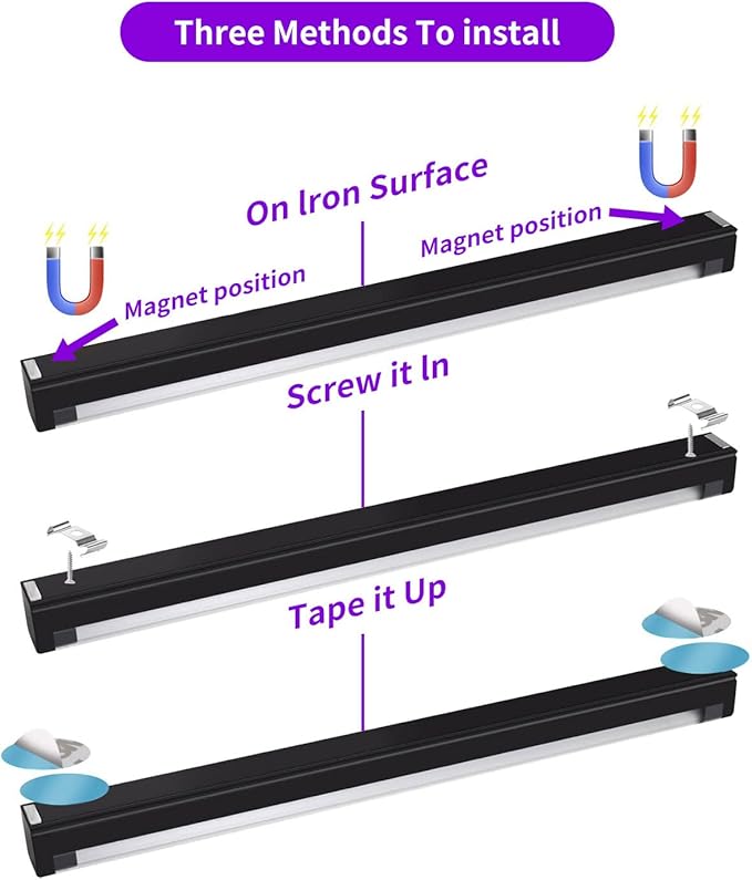 roperry Black Light Bar 10W 1ft LED Blacklight for Fluorescent Tapestry Poster Body Paint Glow Party UV Strip Lights for Cabinet and Display Magnetic (2 Pack)