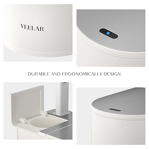 Motion Sensor Trash Can - Automatic Touchless 5.5 Gallon Garbage Bin for Bathroom, Bedroom, Kitchen, Office (White with Toilet Brush)